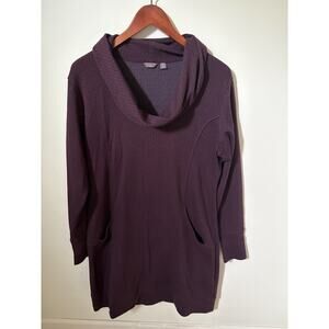 Merrell Womens XL Cowl Neck Sweater Dress Long Sleeve Pockets Burgandy Diamond
